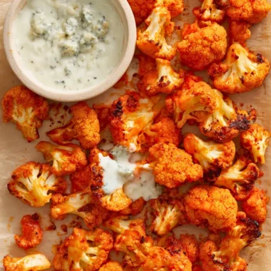 Crispy air fryer buffalo cauliflower served as a healthy snack or appetizer