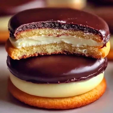 Boston Cream Pie Cookies with chocolate glaze and cream filling