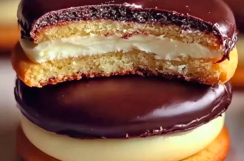 Boston Cream Pie Cookies with chocolate glaze and cream filling