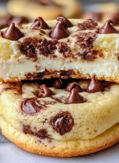 Delicious chocolate chip cheesecake cookies on a cooling rack