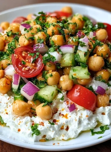 Cottage Cheese and Chickpeas Salad in a colorful bowl