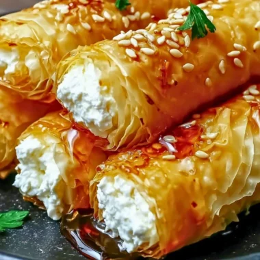 Delicious crispy feta rolls ready to be served as an appetizer