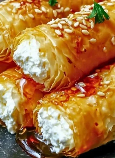 Delicious crispy feta rolls ready to be served as an appetizer