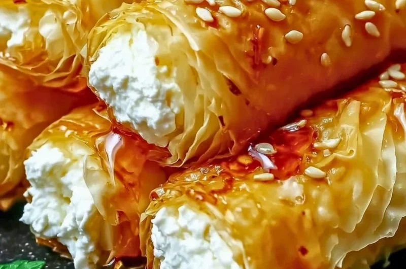 Delicious crispy feta rolls ready to be served as an appetizer