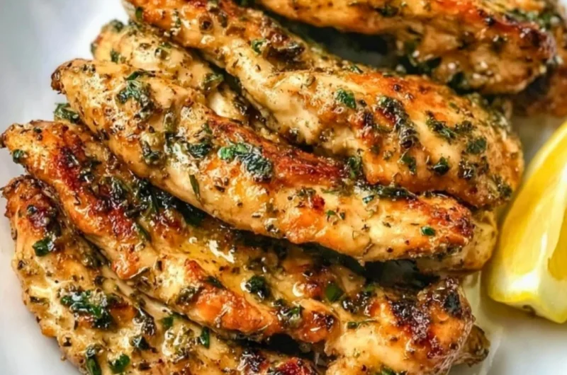 Crispy Greek chicken tenders served with lemon and herbs