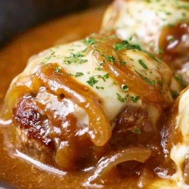Delicious French Onion Salisbury Steak with caramelized onions and gravy
