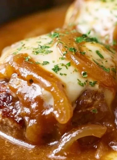 Delicious French Onion Salisbury Steak with caramelized onions and gravy