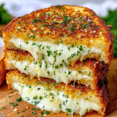 Garlic Bread Grilled Cheese sandwich with melted cheese and crispy garlic bread