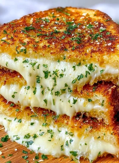 Garlic Bread Grilled Cheese sandwich with melted cheese and crispy garlic bread