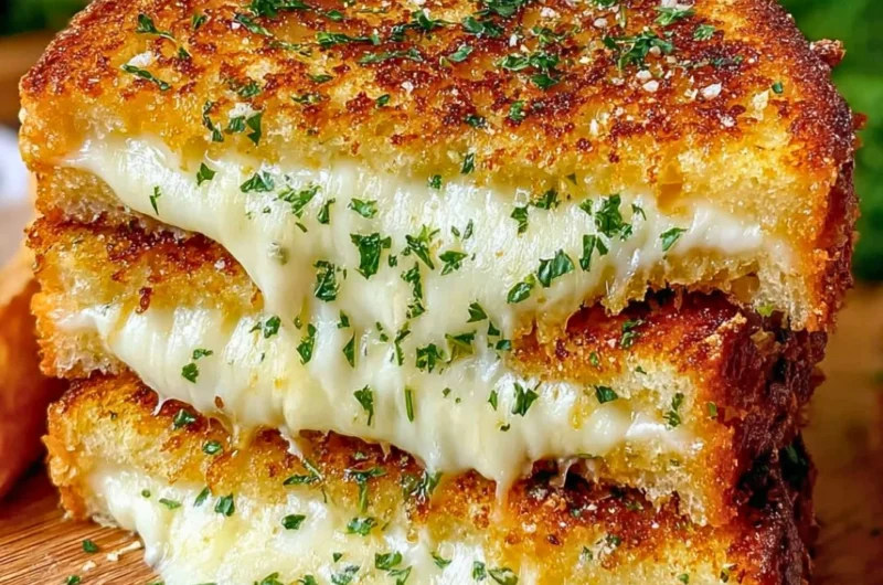 Garlic Bread Grilled Cheese sandwich with melted cheese and crispy garlic bread