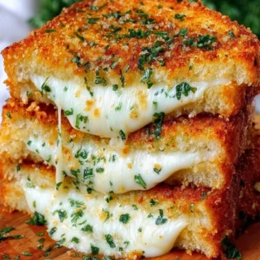 Garlic Bread Grilled Cheese sandwich with melted cheese and toasted garlic bread