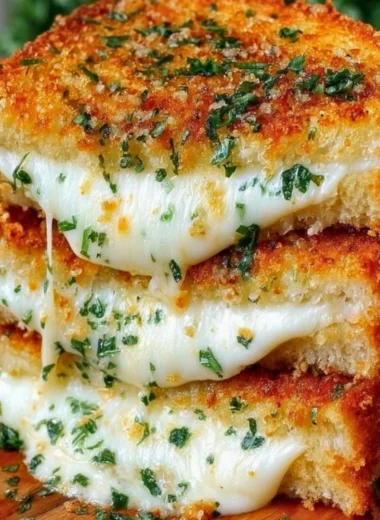 Garlic Bread Grilled Cheese sandwich with melted cheese and toasted garlic bread