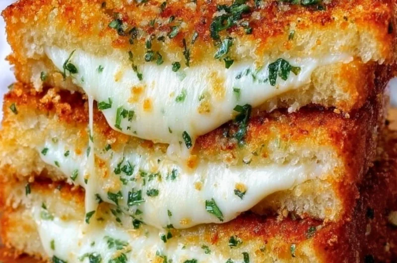 Garlic Bread Grilled Cheese sandwich with melted cheese and toasted garlic bread