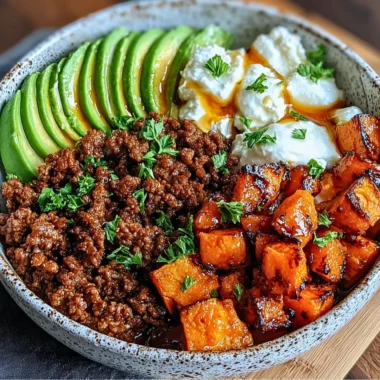 Ground Beef Hot Honey Bowl with flavorful spices and honey drizzle