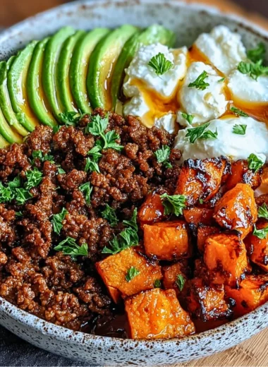 Ground Beef Hot Honey Bowl with flavorful spices and honey drizzle