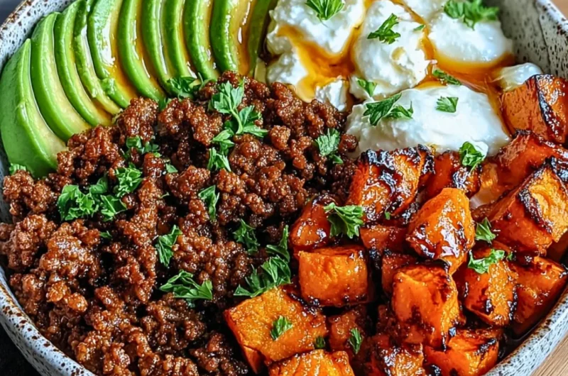 Ground Beef Hot Honey Bowl with flavorful spices and honey drizzle