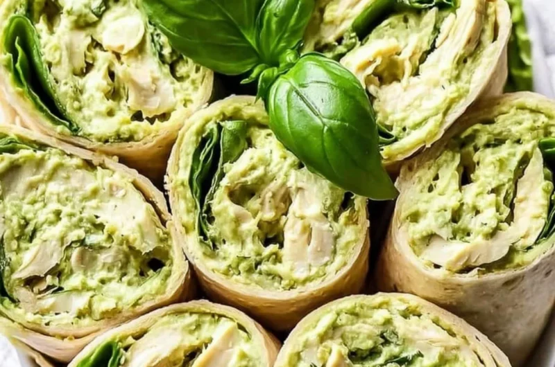 Healthy pesto chicken salad with fresh ingredients and vibrant colors