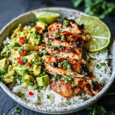 Honey Lime Chicken Avocado served on a plate, garnished with fresh ingredients.