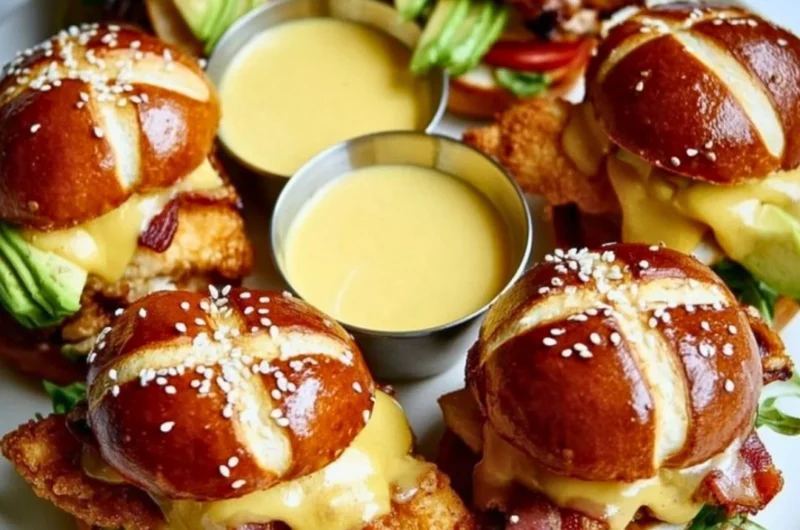 Honey Mustard BLT Chicken Sliders served on a plate with fresh ingredients