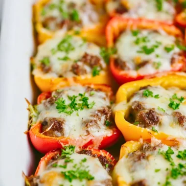 Low-Carb Keto Cheeseburger Stuffed Peppers ready to serve