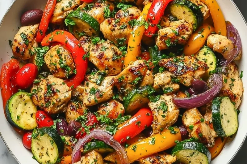 Delicious Mediterranean Chicken stir fry with colorful vegetables