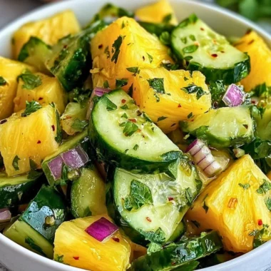 Delicious Pineapple Cucumber Salad served in a bowl with fresh ingredients.
