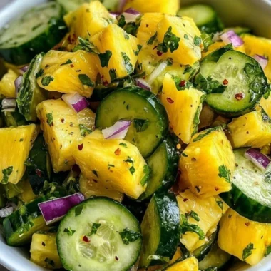 Pineapple Cucumber Salad fresh ingredients served in a bowl
