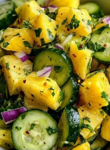 Pineapple Cucumber Salad fresh ingredients served in a bowl