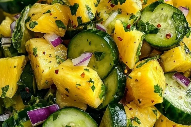 Pineapple Cucumber Salad fresh ingredients served in a bowl