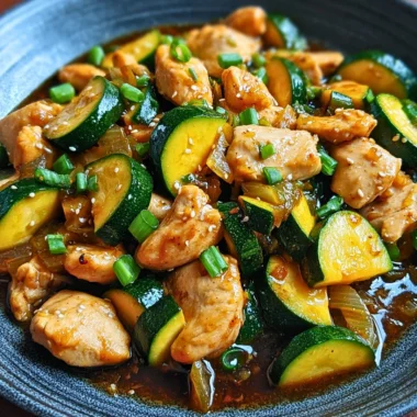 Simple chicken zucchini stir fry in a skillet with colorful vegetables