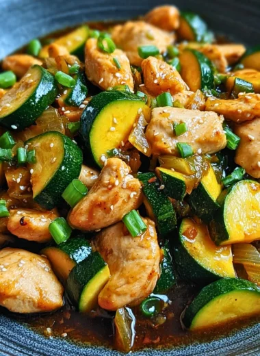 Simple chicken zucchini stir fry in a skillet with colorful vegetables