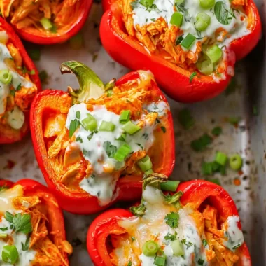 Spicy Buffalo chicken stuffed peppers on a plate ready to enjoy