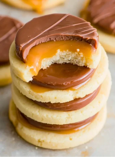 Delicious Twix Cookies with chocolate, caramel, and cookie layers