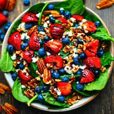 Fresh strawberry spinach salad with dressing in a bowl