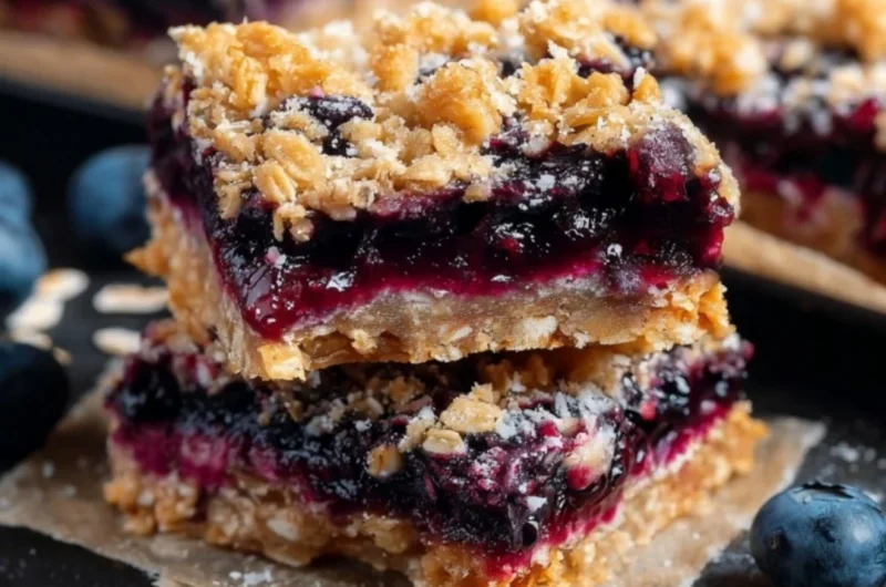 Delicious blueberry oatmeal breakfast bars ready to enjoy