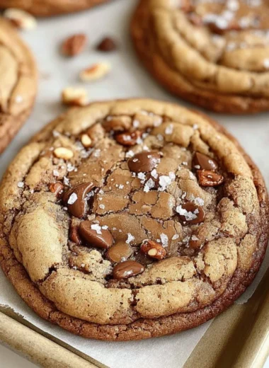 Freshly baked brown butter coffee toffee cookies on a cooling rack