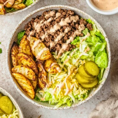 Colorful and delicious Burger Bowls with fresh ingredients and toppings