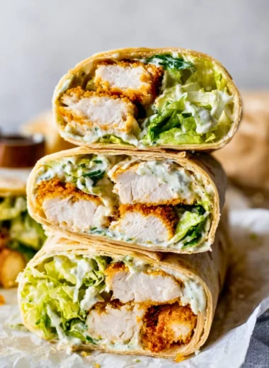 Delicious Chicken Caesar Wrap with lettuce and grilled chicken in a tortilla