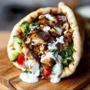 Delicious Chicken Shawarma served with creamy Garlic Sauce on a plate.
