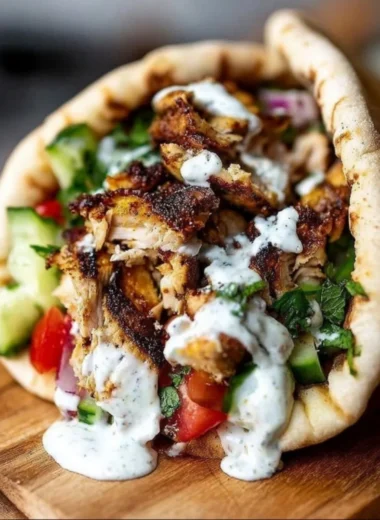 Delicious Chicken Shawarma served with creamy Garlic Sauce on a plate.