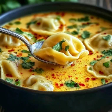 Bowl of comforting Thai Potsticker Soup with vegetables and dumplings