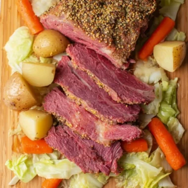 Crock Pot corned beef with cabbage cooking in a slow cooker