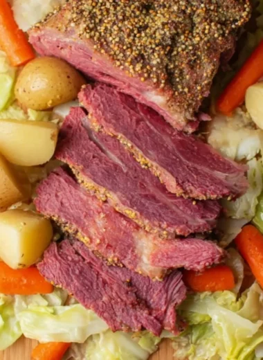 Crock Pot corned beef with cabbage cooking in a slow cooker
