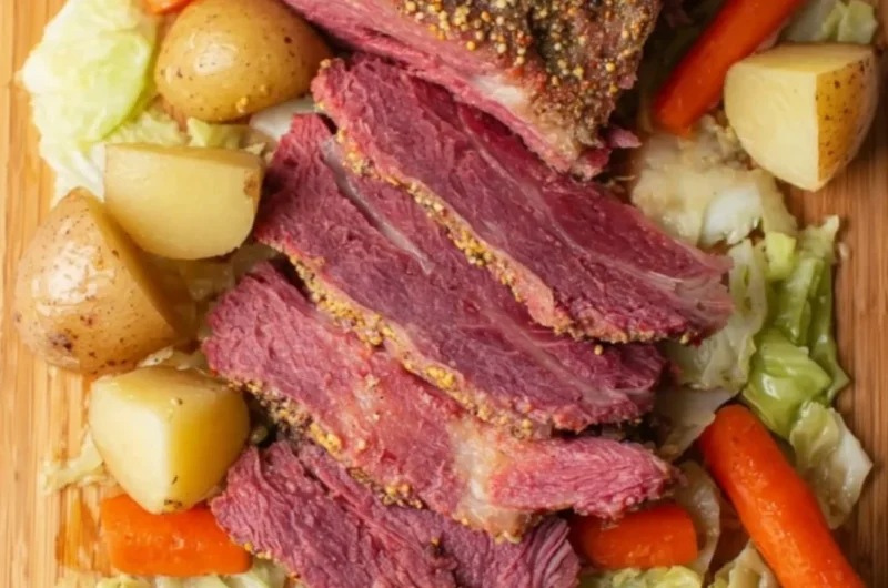 Crock Pot corned beef with cabbage cooking in a slow cooker