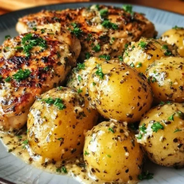 Delicious Crock Pot Parmesan Garlic Chicken served with creamy potatoes