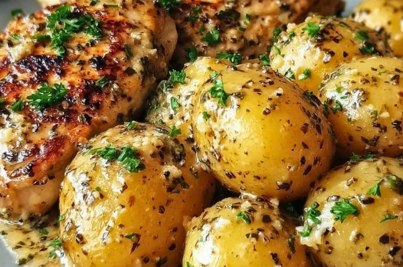 Delicious Crock Pot Parmesan Garlic Chicken served with creamy potatoes