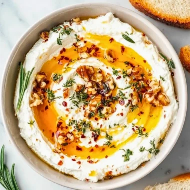 Delicious ricotta dip with hot honey served in a bowl