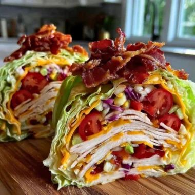 Fresh Keto Turkey Club lettuce wraps filled with turkey, bacon, and veggies