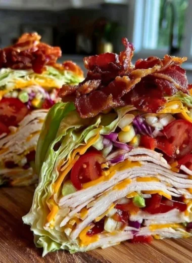 Fresh Keto Turkey Club lettuce wraps filled with turkey, bacon, and veggies