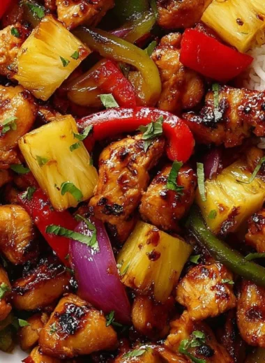 Hawaiian Chicken Sheet Pan Dinner with colorful vegetables